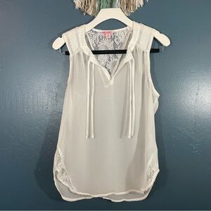 Candies Women’s White Sleeveless Sheer Lace Panel Blouse Size M